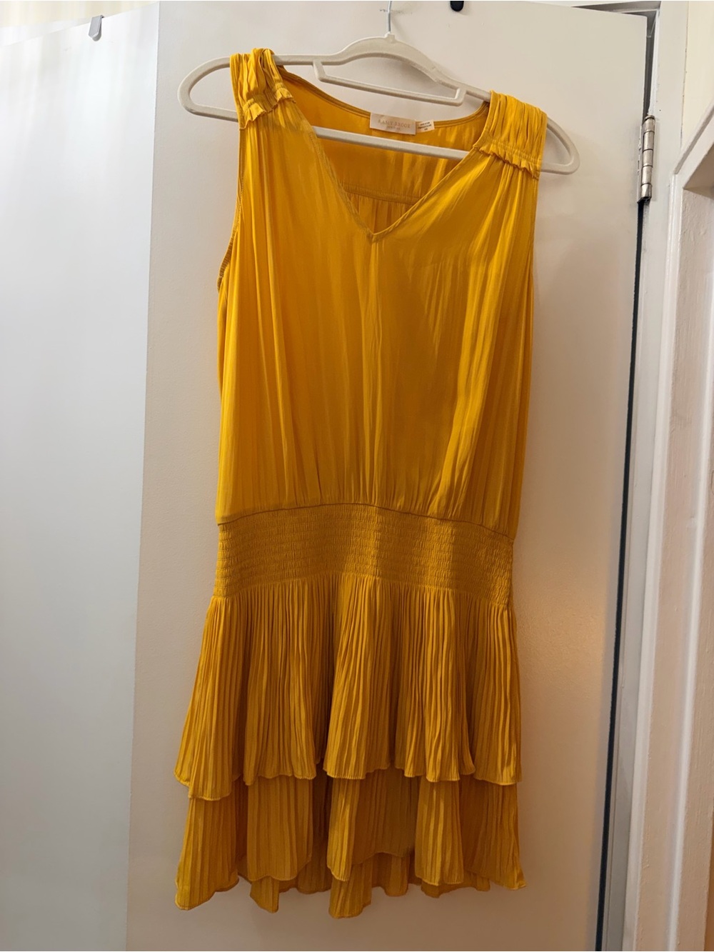 Ramy Brook Yellow Sleeveless Pleated Tiered Dress